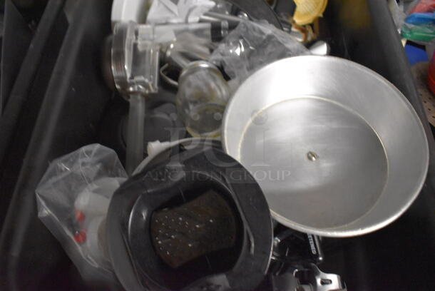 ALL ONE MONEY! Lot of 2 Black Poly Bus Bins Including Metal Lids, Poly Condiment Bottle Lids and Mandolin Slicer Holder - Image 6 of 7