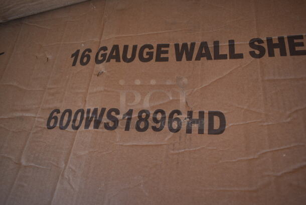 BRAND NEW SCRATCH AND DENT! Regency 600WS1896HD 16 Gauge Stainless Steel 18" x 96" Heavy Duty Wall Shelf. May Be Missing Pieces.
 - Image 2 of 2