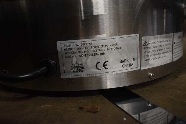 Carnival King 382TCMPT16M Stainless Steel Commercial Countertop 16" Round Crepe Maker. 208/240 Volts, 1 Phase. Tested and Working! - Image 6 of 6