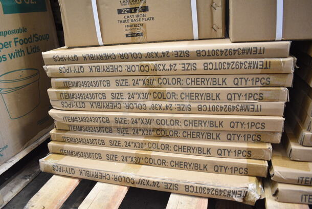 PALLET LOT of 33 BRAND NEW Boxes Including 20 Boxes 3492430TCB Lancaster Table & Seating 24" x 30" Laminated Rectangular Table Top Reversible Cherry / Black, 5 Boxes of 4 164TB2222 Lancaster Table & Seating 22" x 22" Cross Cast Iron Table Base Plate, 2 Box of 4 164TS1000 Lancaster Table & Seating 10" Cast Iron Table Base Spider, 2 Box of 10 164TCOLROD25 Lancaster Table & Seating 25 3/16" Standard Height Table Base Column and Rod. 33 Times Your Bid!  - Image 3 of 10