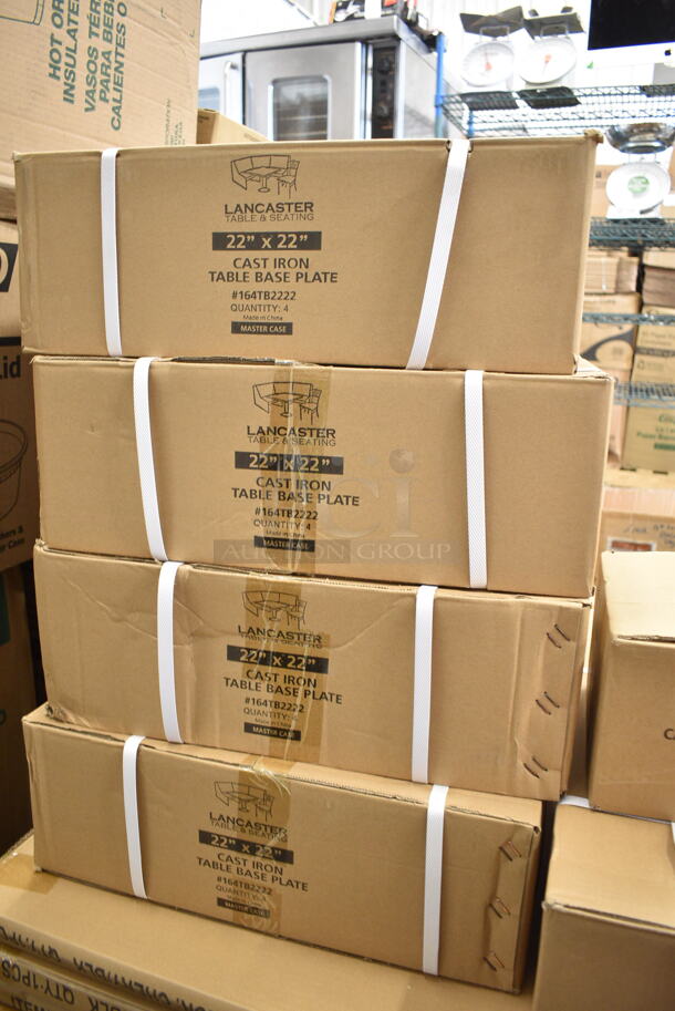 PALLET LOT of 33 BRAND NEW Boxes Including 20 Boxes 3492430TCB Lancaster Table & Seating 24" x 30" Laminated Rectangular Table Top Reversible Cherry / Black, 5 Boxes of 4 164TB2222 Lancaster Table & Seating 22" x 22" Cross Cast Iron Table Base Plate, 2 Box of 4 164TS1000 Lancaster Table & Seating 10" Cast Iron Table Base Spider, 2 Box of 10 164TCOLROD25 Lancaster Table & Seating 25 3/16" Standard Height Table Base Column and Rod. 33 Times Your Bid!  - Image 4 of 10