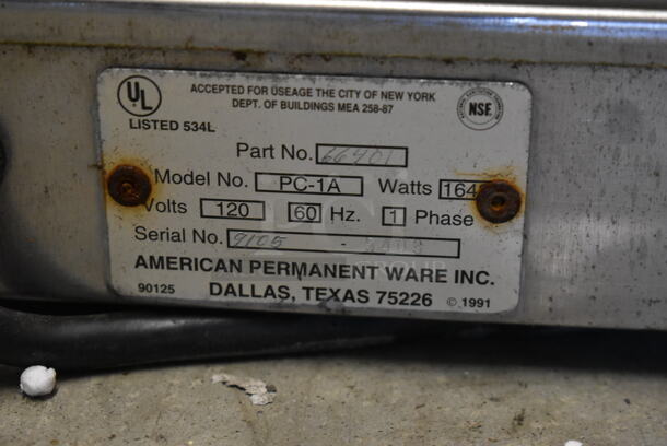 American Permanent Ware PC-1A Stainless Steel Commercial Countertop Popcorn Machine Merchandiser. 120 Volts, 1 Phase. Tested and Working! - Image 8 of 9