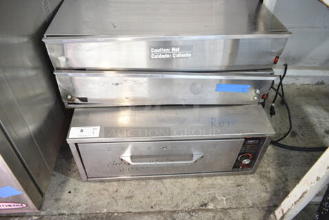 3 Stainless Steel Commercial Single Drawer Warming Drawers; Two APW Wyott BWD-75N and One Hatco HDW-1. 208 Volts, 1 Phase. 3 Times Your Bid! Tested and Working!