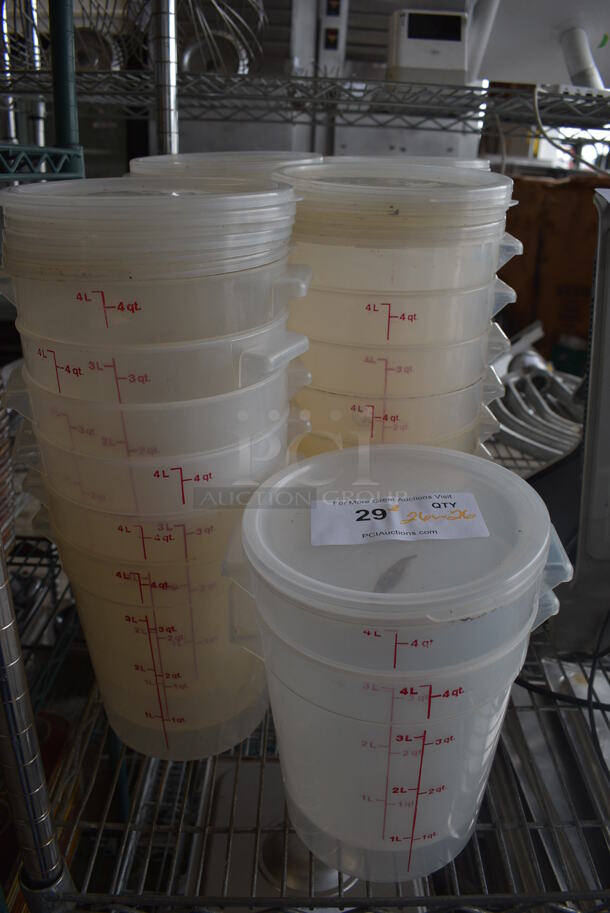 ALL ONE MONEY! Lot of 26 Clear Poly 4 Quart Containers w/ 26 Lids! 8x7x8.5 - Image 1 of 3
