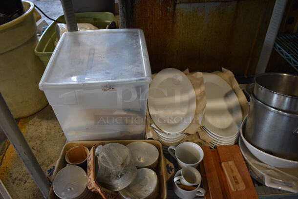ALL ONE MONEY! Metro Lot of 4 Tiers of Various Items Including Ceramic Dishes, Scraper, Metal Bowls and Poly Bins. Does Not Include Metro Shelving Unit - Image 10 of 12
