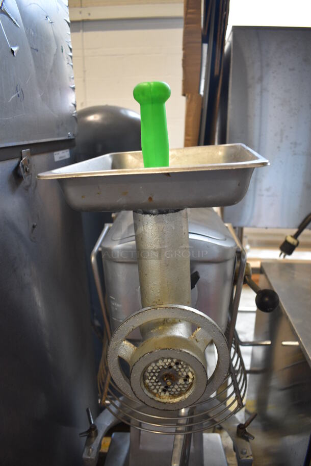 Model SM-30 Metal Commercial Floor Style 30 Quart Planetary Dough Mixer w/ Bowl Guard, Paddle Attachment, Meat Grinder, Tray and Pusher. 110 Volts, 1 Phase. 24x30x55. Tested and Powers On But Parts Do Not Move - Image 8 of 8