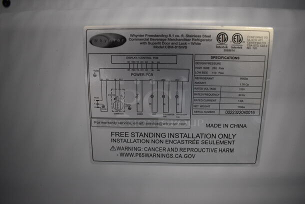 BRAND NEW SCRATCH AND DENT! Whynter CBM-815WS Stainless Steel Single Door Reach In Cooler Merchandiser. 115 Volts, 1 Phase. 24x23x48. Tested and Working! - Image 5 of 5