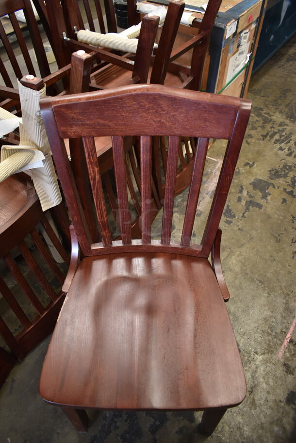 6 BRAND NEW SCRATCH AND DENT! Wooden Dining Height Chairs w/ Vertical Back Rest Bars. 6 Times Your Bid! - Image 4 of 5