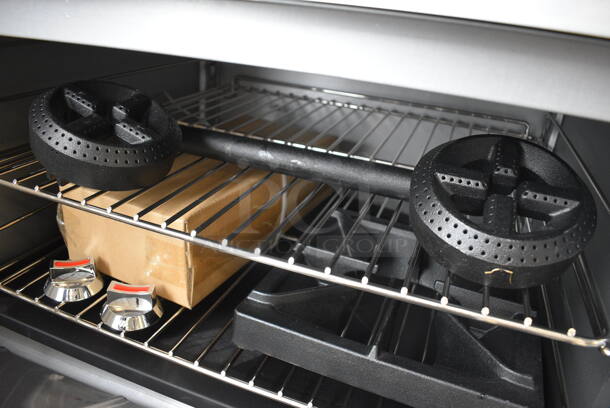 BRAND NEW! CPG Model 351S36N Stainless Steel Commercial Natural Gas Powered 6 Burner Range w/ Oven. Comes w/ Backsplash, Over Shelf, Extra Grate, 2 Extra Burners and 2 Extra Knobs. Stock Picture Used For Gallery. 36x31x31 - Image 8 of 12