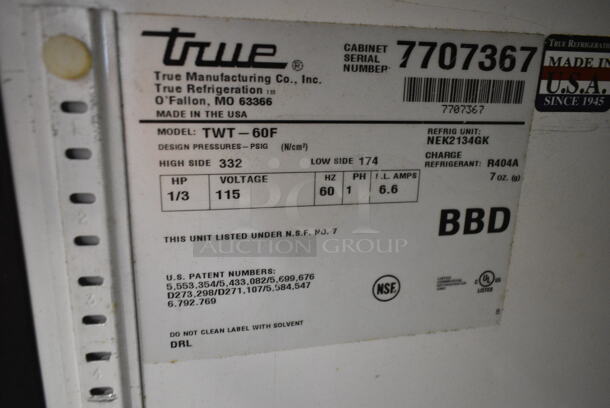 True TWT-60F Stainless Steel Commercial 2 Door Work Top Freezer on Commercial Casters. 115 Volts, 1 Phase. Tested and Powers On But Does Not Get Cold - Image 5 of 5
