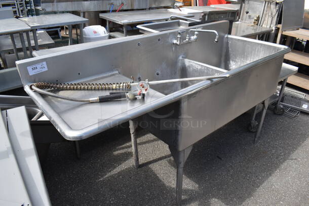 Stainless Steel Commercial 2 Bay Sink w/ Left Side Drain Board, Faucet, Handles and Spray Nozzle Attachment. Bays 24x24x12. Drain Board 22x24x1 - Image 5 of 5