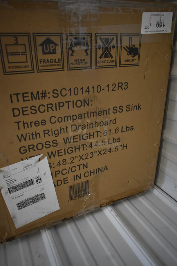 BRAND NEW SCRATCH AND DENT! KoolMore SC101410-12R3 45 In. Three Compartment Stainless Steel Commercial Sink With Drainboard, Bowl Size 10"X 14"X 10" - Image 3 of 4
