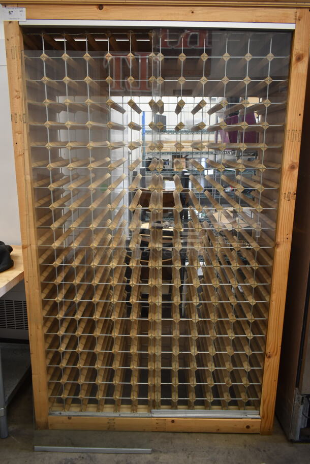 LIKE NEW! Wooden Wine Bottle Rack w/ Glass Front Panels. - Image 3 of 6