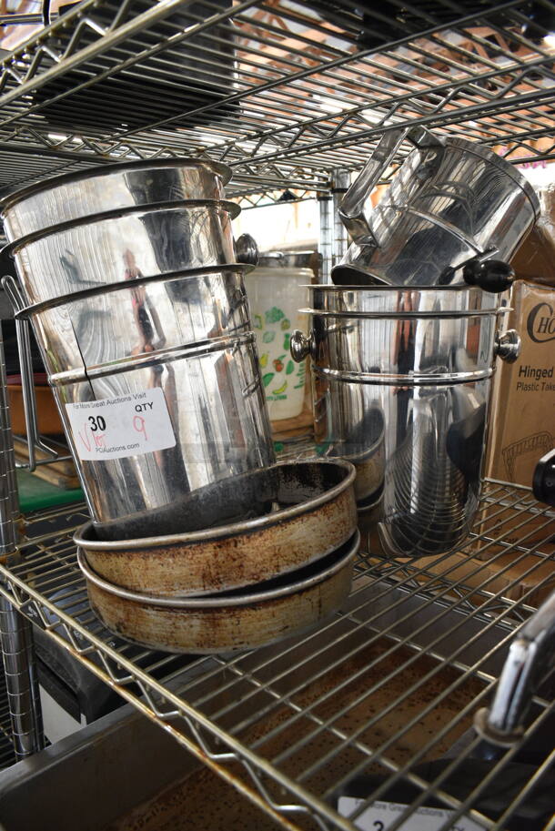 ALL ONE MONEY! Lot of Various Items Including Metal Ice Buckets, Sifter and Round Baking Pans.  - Image 1 of 6