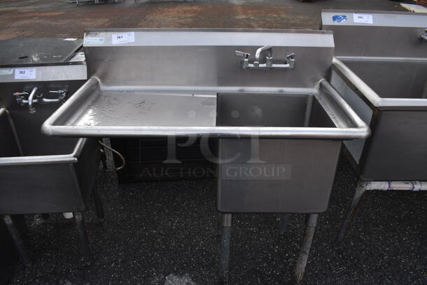 Stainless Steel Commercial Single Bay Sink w/ Left Side Drainboard, Faucet and Handles. 45x25x44. Bay 18x18x12. Drainboard 22x20x1