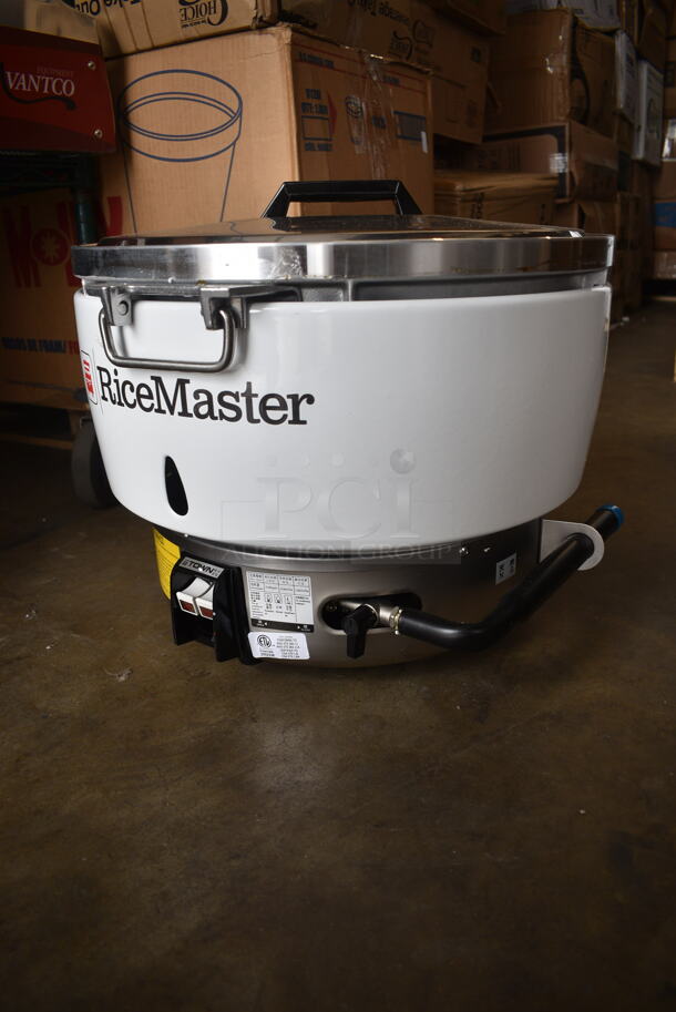BRAND NEW SCRATCH AND DENT! RiceMaster RM-55N-R Metal Commercial Natural Gas 110 Cup (55 Cup Raw) Gas Rice Cooker and Warmer.  - Image 3 of 6