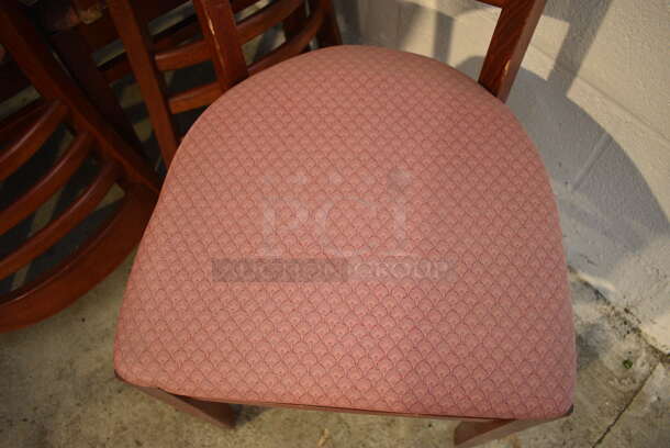 4 Wooden Dining Chairs w/ Red Patterned Seat Cushion. Stock Picture - Cosmetic Condition May Vary. 17x16x34. 4 Times Your Bid! - Image 3 of 4