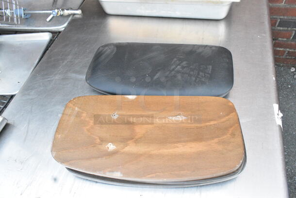 BRAND NEW SCRATCH AND DENT! Lot of 9 Various Pieces to Chairs Including Wooden Back Rests, Black Seat Cushion and Metal Stool Frame.   - Image 3 of 7