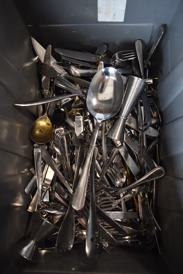 PALLET LOT of Various Gray Poly Bins of Various Silverware Including Forks and Spoons - Image 3 of 9