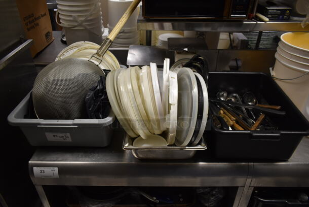 ALL ONE MONEY! Lot of Items on Tabletop Including Strainer and Poly Lids. (kitchen #2) - Image 2 of 4