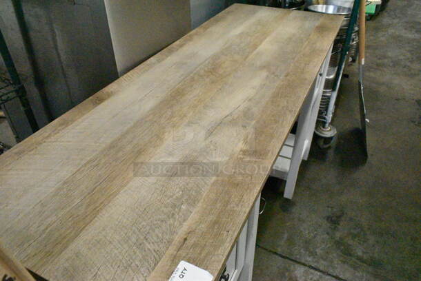 White Wood Pattern Counter w/ Wooden Countertop and 2 Drawers.  - Image 7 of 7
