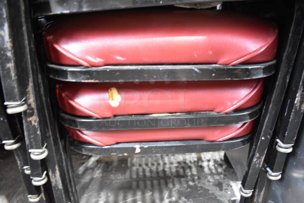 19 Black Metal Dining Height Stackable Banquet Chairs w/ Red Cushions. 19 Times Your Bid! - Image 5 of 7