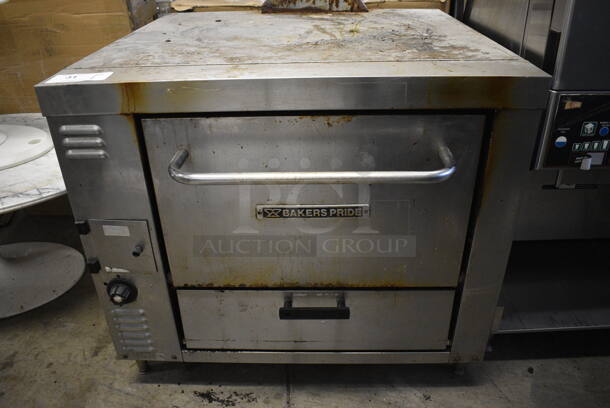 Bakers Pride Stainless Steel Commercial Natural Gas Powered Single Deck Pizza Oven. 33x32x42