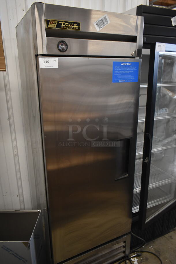 2016 True T-19F Stainless Steel Commercial Single Door Reach In Freezer w/ Poly Coated Racks. 115 Volts, 1 Phase. 