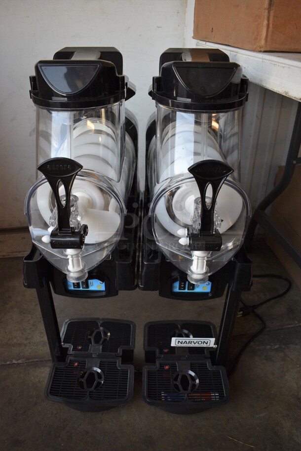 BRAND NEW! Narvon Model AURORA 2 Metal Commercial Countertop 2 Hopper Slushie Machine. Each Hopper Has 1.6 Gallon Capacity. 120 Volts, 1 Phase. 17x22x30 - Image 1 of 5