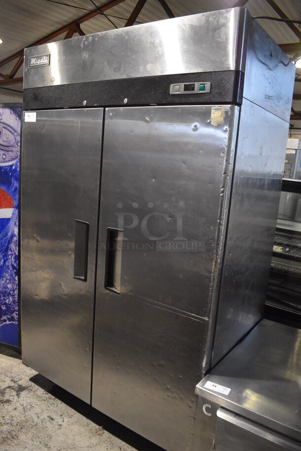 2015 Migali C-2F Stainless Steel Commercial 2 Door Reach In Cooler w/ Poly Coated Racks on Commercial Casters. 115 Volts, 1 Phase. 51x31.5x82.5. Tested and Working! - Image 1 of 7