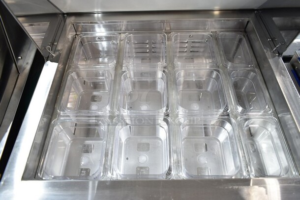 BRAND NEW SCRATCH AND DENT! 2023 Avantco 178ZPT36HC Stainless Steel Commercial Sandwich Salad Prep Table Bain Marie Mega Top. 115 Volts, 1 Phase. Tested and Working! - Image 3 of 5