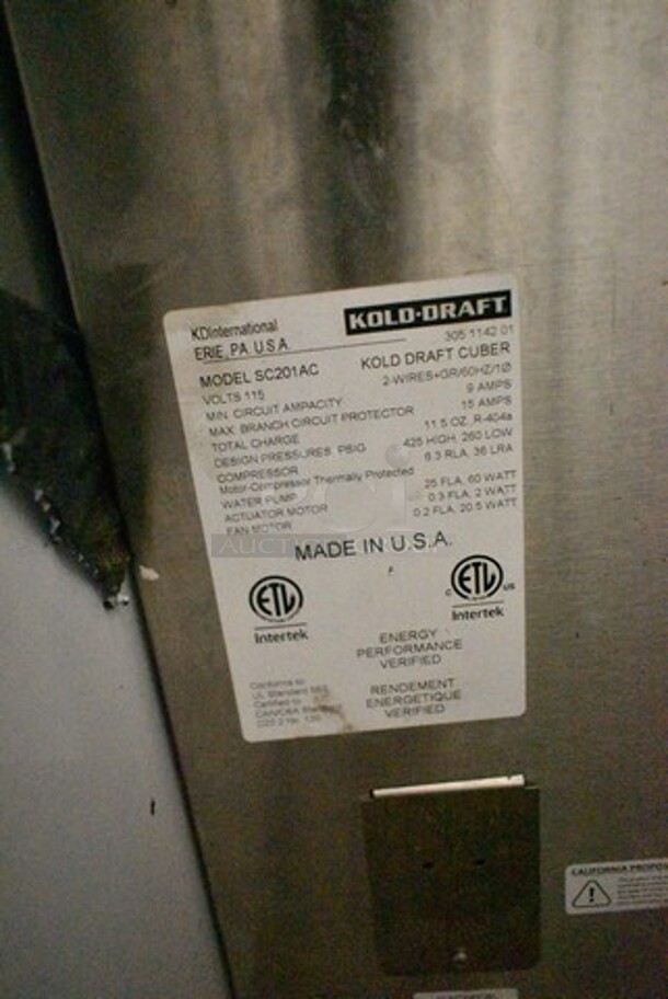 Kold Draft SC201AC Stainless Steel Commercial Undercounter Self Contained Ice Machine. 115 Volts, 1 Phase.  - Image 5 of 5
