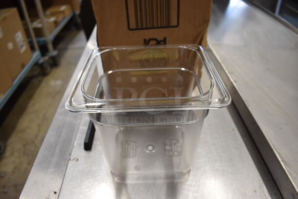 ALL ONE MONEY! Lot of 6 BRAND NEW IN BOX! Cambro Clear Poly 1/6 Size Drop In Bins. 1/6x6