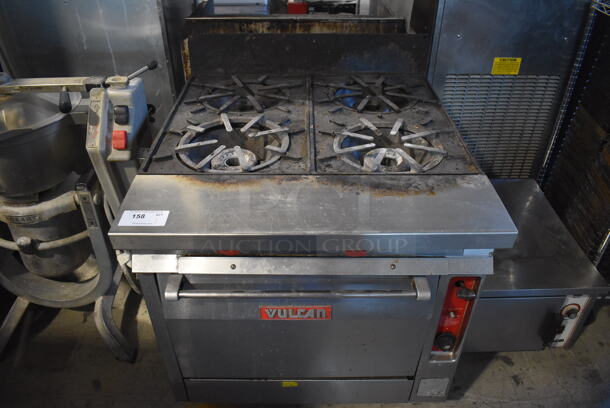 Vulcan GH45 Stainless Steel Commercial Propane Gas Powered 4 Burner Range w/ Oven on Commercial Casters. 50,000 BTU. 36x38x43