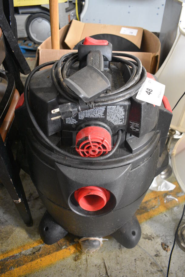 Shop Vac Model EA14-SQ550 Black and Red Poly Wet Dry Vacuum Cleaner. 16x21x28. Tested and Working!