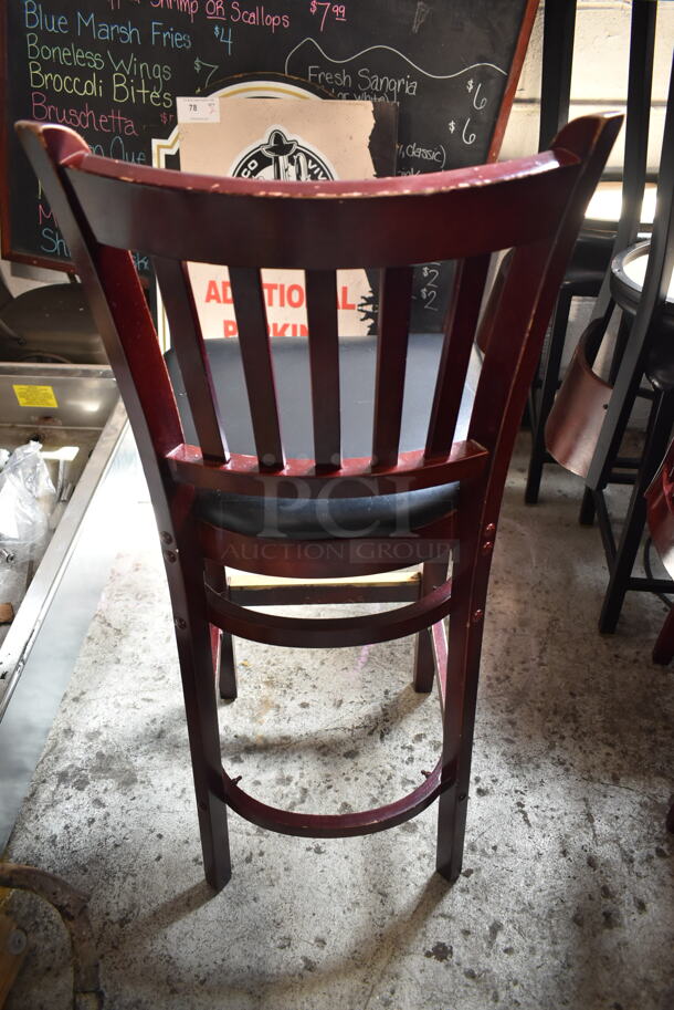 7 Wooden Bar Height Chairs w/ Black Seat Cushion. 7 Times Your Bid! - Image 4 of 5