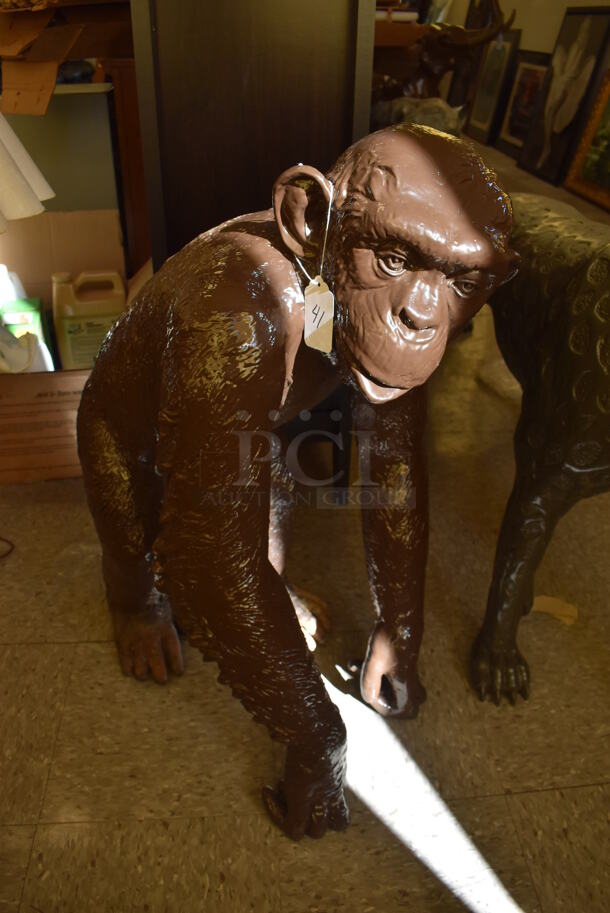 WOW! Bronze Painted Brown Bonobo Ape Statue. - Image 2 of 7