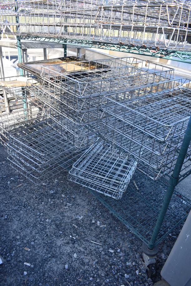 Green Finish 4 Tier Wire Shelving Unit w/ Metal Wire Baskets on Commercial Casters. BUYER MUST DISMANTLE. PCI CANNOT DISMANTLE FOR SHIPPING. PLEASE CONSIDER FREIGHT CHARGES. 60x18x93 - Image 3 of 4