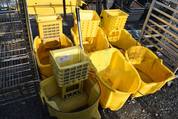 6 Various Poly Mop Buckets on Commercial Casters; 4 w/ Wringing Attachment. Includes 15x20x17. 6 Times Your Bid! - Image 3 of 6