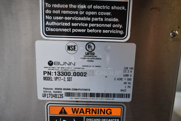 2023 Bunn VP17-2 Stainless Steel Commercial Countertop 2 Burner Coffee Machine. 120 Volts, 1 Phase.  - Image 5 of 5
