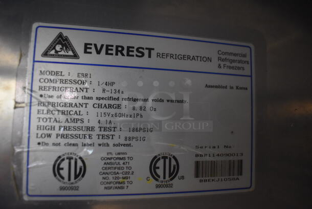 Everest EBR1 Stainless Steel Commercial Single Door Reach In Cooler w/ Poly Coated Racks on Commercial Casters. 115 Volts, 1 Phase. 27x31x80. Tested and Working! - Image 2 of 6
