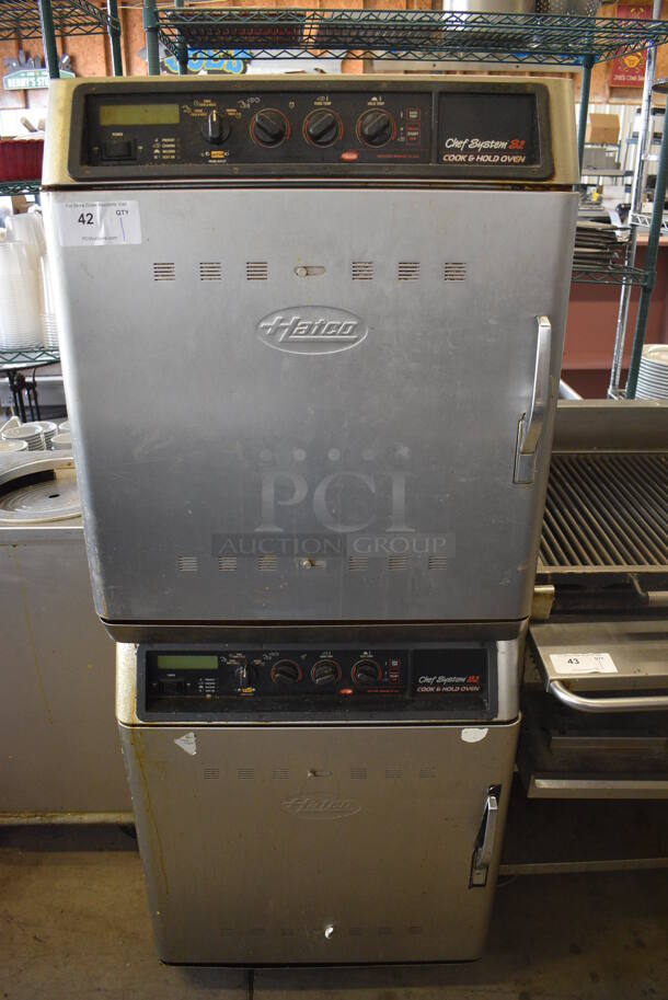 Hatco Chef System S2 Stainless Steel Commercial Double Deck Cook N Hold Oven on Commercial Casters. 208 Volts, 1 Phase. 26x33x66.