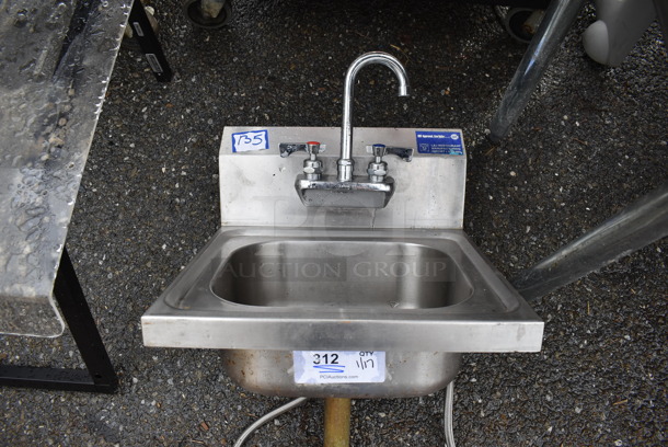 Stainless Steel Single Bay Wall Mount Sink w/ Faucet and Handles. 16x17x30