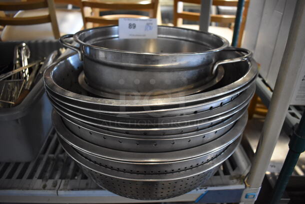 10 Various Metal Colanders. Includes 16x12x6.5. 10 Times Your Bid!