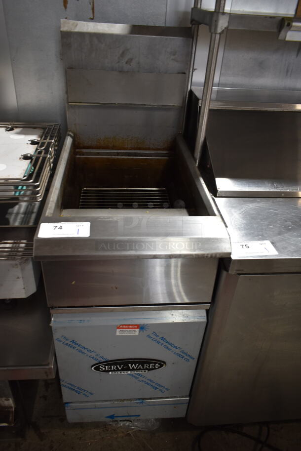 2022 Serv-Ware SS-SGF-50N Stainless Steel Commercial Floor Style Natural Gas Powered Deep Fat Fryer. 30,000 BTU. 