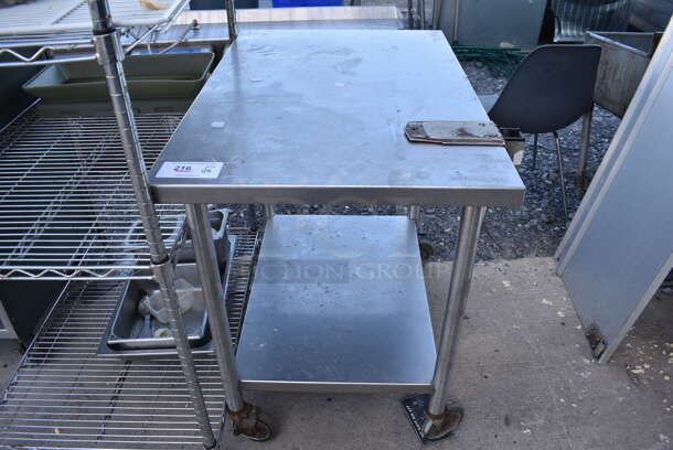 Stainless Steel Commercial Table w/ Commercial Can Opener Mount and Under Shelf on Commercial Casters. 24x36x33.5