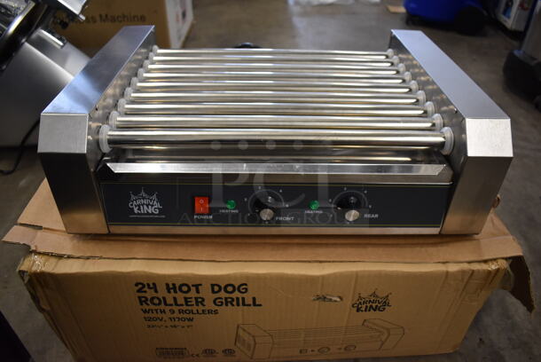 2021 Carnival King 382HDRG24 Stainless Steel Commercial Countertop Hot Dog Roller. 120 Volts, 1 Phase. 23x16x7. Tested and Gets Hot But Parts Do Not Move