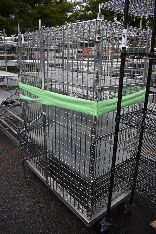 Chrome Finish 5 Tier Shelving Unit w/ Liquor Cage on Commercial Casters. BUYER MUST DISMANTLE. PCI CANNOT DISMANTLE FOR SHIPPING. PLEASE CONSIDER FREIGHT CHARGES. 51x25x69 - Image 5 of 6