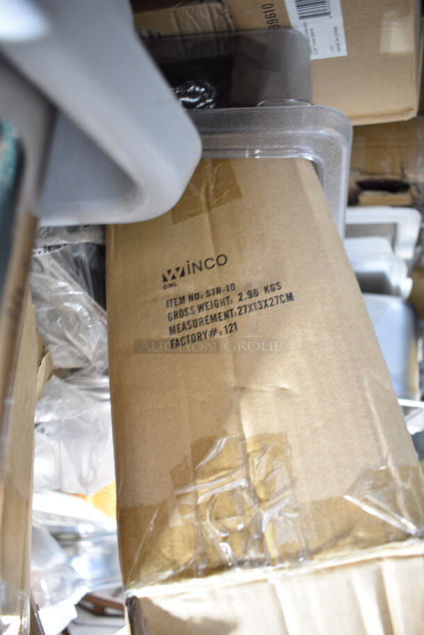 PALLET LOT of 40 BRAND NEW! Items/Boxes Including Winco STR-10 Steamer Racks, 8.25" Cake Stand, Winco ACSD-712 Straw Dispenser, Utensils, Bus Bins, Vegetable Dicer, Thermometers, Stainless Steel Drop In Bins, Black Slim Jim Trash Can, Oven Mitts, Winco WWB-10 Salad Bowl, Qualite Poly Condiment Bottles. 40 Times Your Bid! - Image 2 of 12