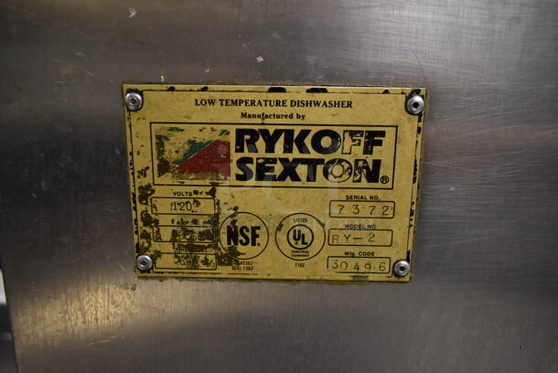 Rykoff Sexton RY-2 Stainless Steel Commercial Double Straight Pass Through Dishwasher. Goes GREAT w/ Lots 36 and 38! 120 Volts, 1 Phase. BUYER MUST REMOVE. Tested and Working! (dish room) - Image 4 of 11